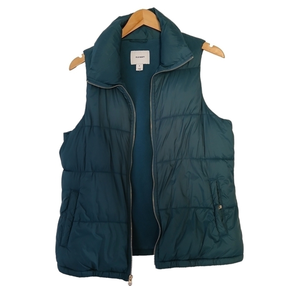 Old Navy Vest 2018 Puffer Zip Up Side Pockets Teal - Picture 1 of 10
